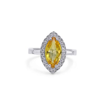 Custom Made Diamond Yellow Sapphire Ring with 0.70 Carats in 18K White Gold | Panos Melekkis Jewellery, Limassol Cyprus