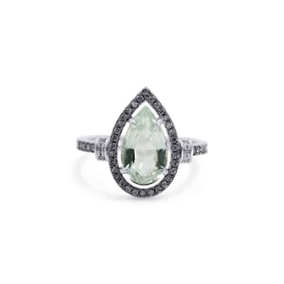 Custom Made Diamond Green Amethyst Ring with 0.30 Carats in 18K White Gold | Panos Melekkis Jewellery, Limassol Cyprus
