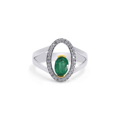Custom Made Diamond Emerald Ring with 0.15 Carats in 18K White Gold | Panos Melekkis Jewellery, Limassol Cyprus