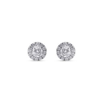 Custom Made Halo Earrings with Diamond 0.78 Carats Set in 18K White Gold | Panos Melekkis Jewellery, Limassol Cyprus