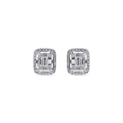 Custom Made Halo Earrings Invisible Setting with Diamonds 0.44 Carats Set in 18K White Gold | Panos Melekkis Jewellery, Limassol Cyprus