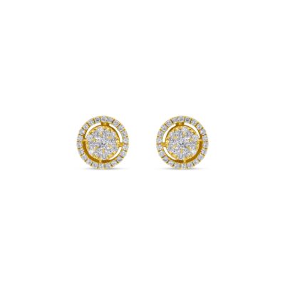 Custom Made Diamond Stud Halo Earrings with 0.47 Carats in 18K Yellow Gold | Panos Melekkis Jewellery, Limassol Cyprus