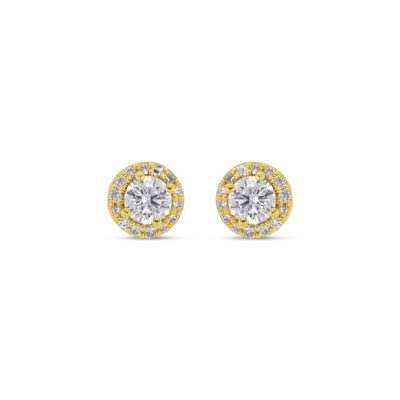 Custome Made Diamond Stud Halo Earrings with 0.53 Carats in 18K Yellow Gold | Panos Melekkis Jewellery, Limassol Cyprus