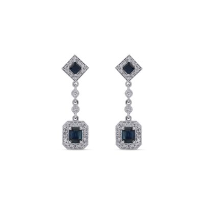 Custom Made Diamond Sapphire Earrings with 0.44 Carats in 18K White Gold | Panos Melekkis Jewellery, Limassol Cyprus