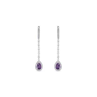 Custom Made Diamond Amethyst Earrings with 0.42 Carats in 18K White Gold | Panos Melekkis Jewellery, Limassol Cyprus