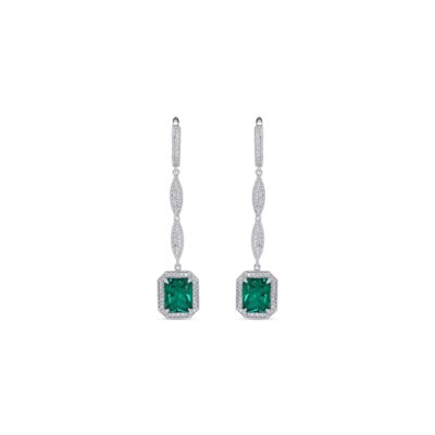Custom Made Diamond Emeralds Earrings with 0.67 Carats in 18K White Gold | Panos Melekkis Jewellery, Limassol Cyprus