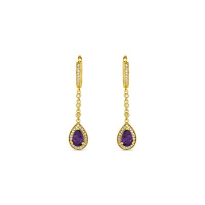 Custom Made Diamond Amethyst Earrings with 0.38 Carats in 18K Yellow Gold | Panos Melekkis Jewellery, Limassol Cyprus