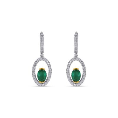 Custom Made Diamond Emeralds Earrings with 0.35 Carats in 18K White Yellow Gold | Panos Melekkis Jewellery, Limassol Cyprus