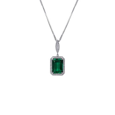 Custom made Diamond Emerald Pendant with 0.27 Carats in 18K White Gold | Panos Melekkis Jewellery, Limassol Cyprus