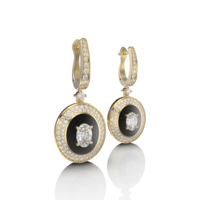 18k Gold Earrings with Diamonds & Colored Ceramic