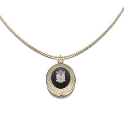 18k Gold Necklace with Diamonds & Colored Ceramic