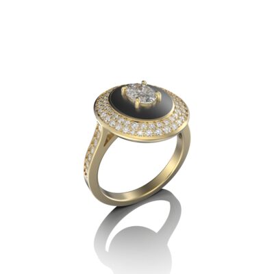 18k Gold Ring with Diamonds & Colored Ceramic
