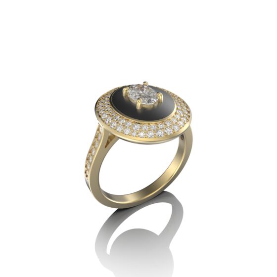 18k Gold Ring with Diamonds & Colored Ceramic