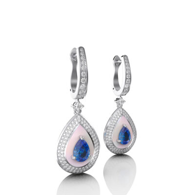 18k Gold Earrings with Diamonds, Mother of pearl & Sapphire | Panos Melekkis Jewellery, Limassol Cyprus