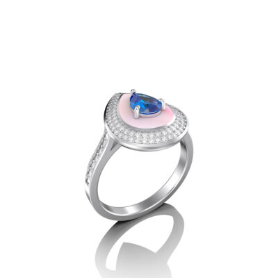 18k Gold Ring with Diamonds, Mother of pearl & Sapphire | Panos Melekkis Jewellery, Limassol Cyprus