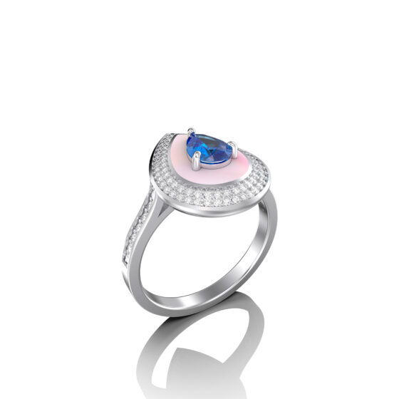 18k Gold Ring with Diamonds, Mother of pearl & Sapphire