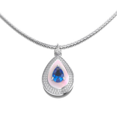 18k Gold Necklace with Diamonds, Mother of pearl & Sapphire | Panos Melekkis Jewellery, Limassol Cyprus