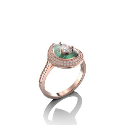 18k Gold Ring with Diamonds & Colored Ceramic