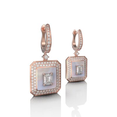 18k Gold Earrings with Diamonds & Colored Ceramic