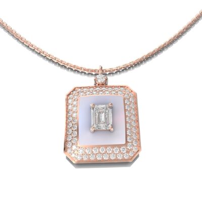 18k Gold Necklace with Diamonds & Colored Ceramic