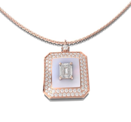 18k Gold Necklace with Diamonds & Colored Ceramic
