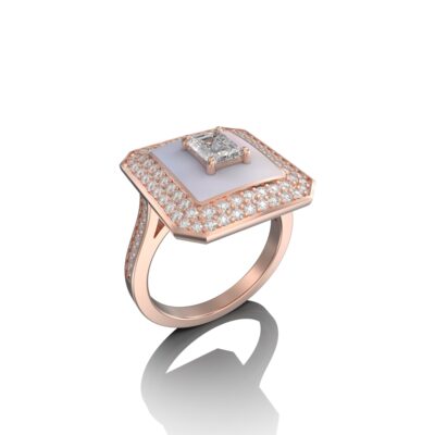 18k Gold Ring with Diamonds & Colored Ceramic