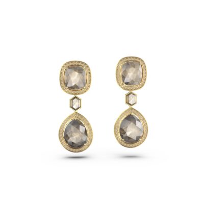 18k Gold Earrings with Rough & Brown Diamonds