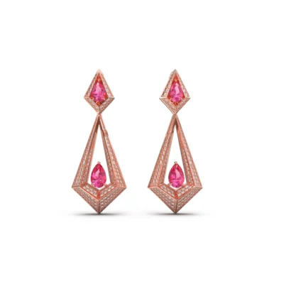 Geo Collection Earrings in Yellow, Rose, White gold & Pink Sapphire