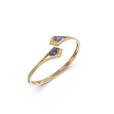 Geo Collection Bracelet in Rose, White, Yellow gold & Blue Sapphire