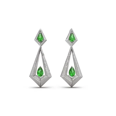 Geo Collection Earrings in Yellow, Rose, White gold & Emerald