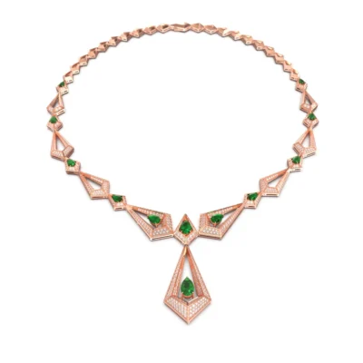 Geo Collection Necklace in Yellow, White, Rose gold & Emerald