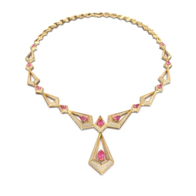 Geo Collection Necklace in Yellow, White, Rose gold & Pink Sapphires