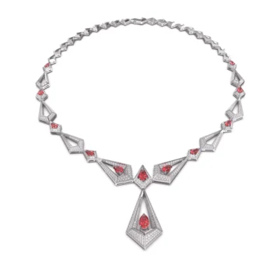 Geo Collection Necklace in Yellow, White, Rose gold & Ruby