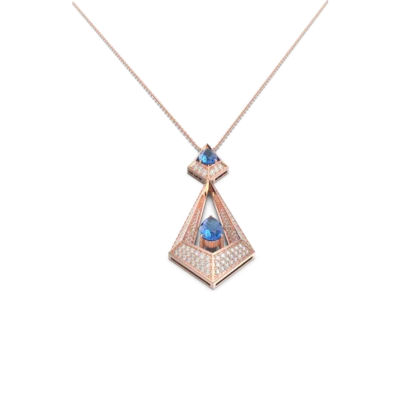 Geo Collection Necklace in Rose, White, Yellow gold & Blue Sapphire