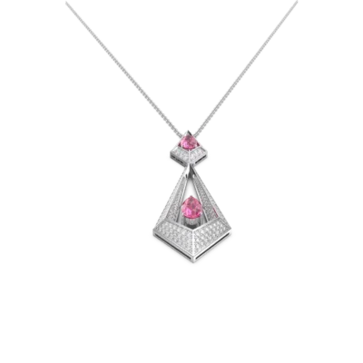 Geo Collection Necklace in Rose, White, Yellow gold & Pink Sapphire