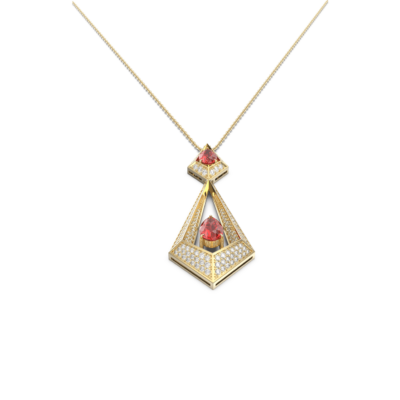 Geo Collection Necklace in Rose, White, Yellow gold & Ruby