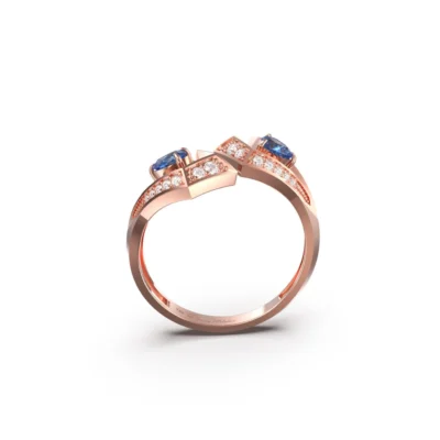 Geo Collection Ring in White, Yellow, Rose gold & Blue Sapphire