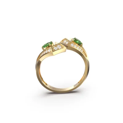 Geo Collection Ring in White, Yellow, Rose gold & Emerald
